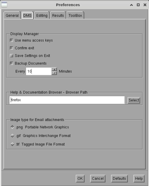 Screenshot of SAS preferences with DMS tab selected